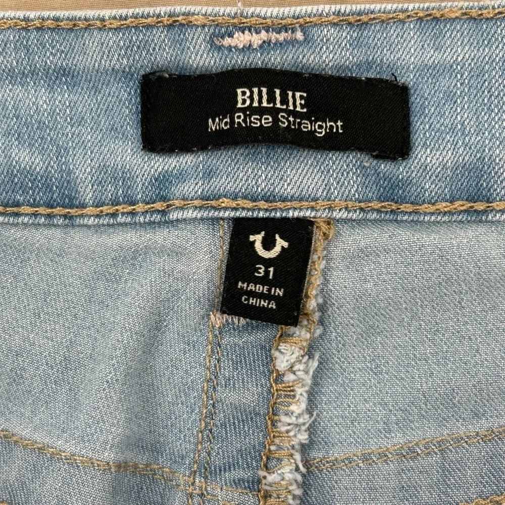 True Religion Billie Jeans Womens 31 Light‎ Blue Mid Rise Straight Leg Y2K Denim
